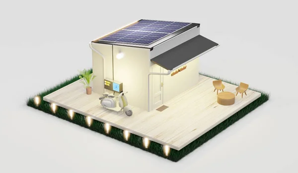 smart home solar photovoltaic home Energy Saving Ecosystem Isometric Solar Home System Diagram solar energy 3d illustration