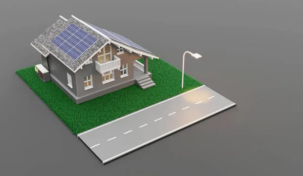 smart home solar photovoltaic home Energy Saving Ecosystem Isometric Solar Home System Diagram solar energy 3d illustration