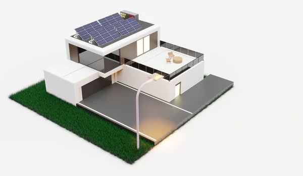 Smart Home Solar Photovoltaic Home Energy Saving Ecosystem Isometric Solar — ストック写真