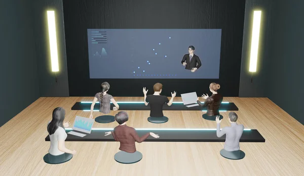 Online classes online seminars online meeting Avatars in the office and classroom People in Metaverse 3D illustration