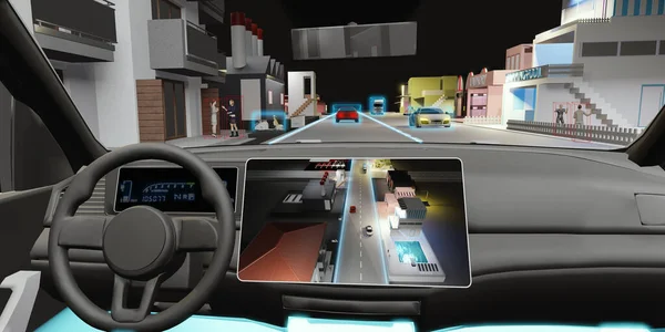 Auto Pilot Car Driverless Object Detection Sensor Digital Speedometer Autonomous — Stockfoto