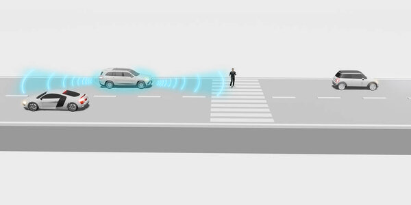 Self-Driving Autopilot Mobileye Drive EV Automatic Emergency Brake System Emergency brake to avoid collision 3D rendering