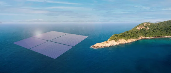 Solar Photovoltaic Station Dam Floating Solar Panel Raft Aerial View — Stock fotografie