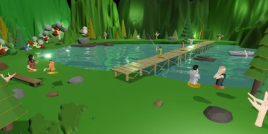 Metaverse Spor Yarış Yarışları Yarış Oyunları Balıkçılık Sosyal Ağ Partisi 3D Resimleri