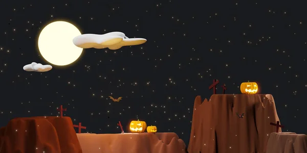 Halloween Fond Citrouille Dans Ciel Pleine Lune Illustration — Photo