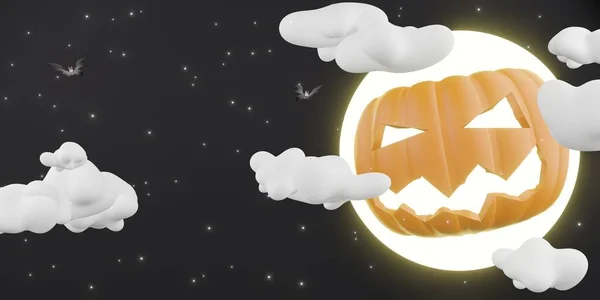 Calabaza Fondo Halloween Cielo Luna Llena Ilustración — Foto de Stock