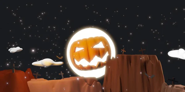 Halloween Fundo Abóbora Céu Lua Cheia Ilustração — Fotografia de Stock