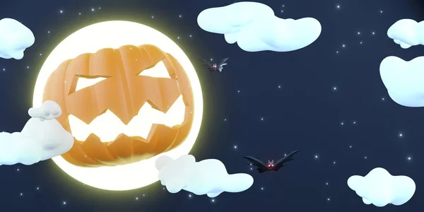 Halloween Achtergrond Pompoen Lucht Volle Maan Illustratie — Stockfoto