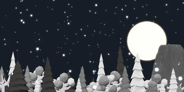 Cielo Nocturno Una Noche Invierno Nevada Luna Llena Ilustración — Foto de Stock