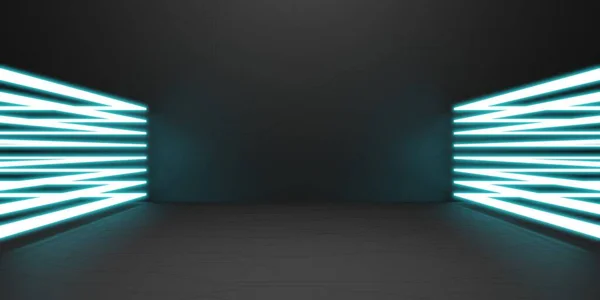 Szene Laser Licht Hintergrund Neonlicht Moderne Technologie Stil Plattform Illustration — Stockfoto