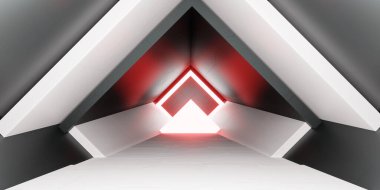 Teknoloji tüneli neon modern koridor lazer ışık tüneli 3d illüstrasyon