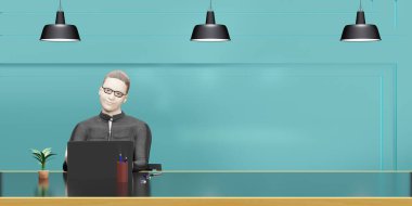 Çalışanların çalışma masası 3D çizim ofisi odası