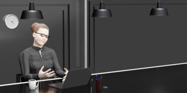 Çalışanların çalışma masası 3D çizim ofisi odası