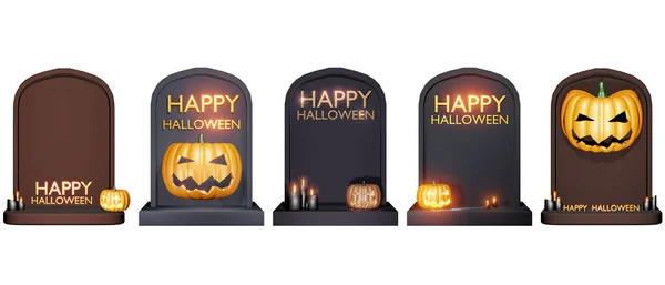 Halloween Gravestone Pumpkin Set 일러스트를 배경에 분리하여 경로와 — 스톡 사진