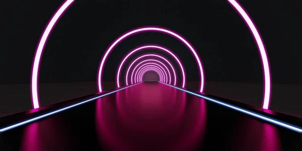 Абстрактный Туннельный Коридор Лучами Света Новыми Бликами Абстрактный Фон Неоновая — стоковое фото