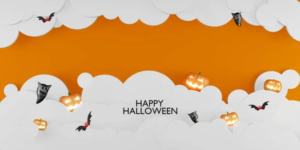 Halloween background with sky and pumpkin 3d illustration