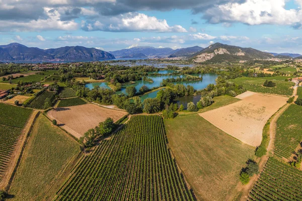 Yaz Mevsiminde Franciacorta Kırsalının Panoramik Hava Manzarası Lombardy Bölgesinde Brescia — Stok fotoğraf
