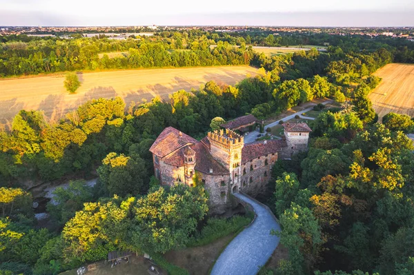 Вид Згори Середньовічний Замок Бергамо Замок Марн Ломбардія Італія — стокове фото