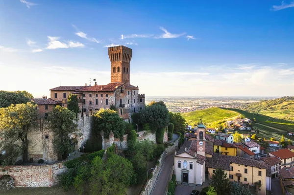 Letecký Pohled Hrad Cigognola Vinicí Pozadí Oltrepo Pavese Pavia Lombardie — Stock fotografie