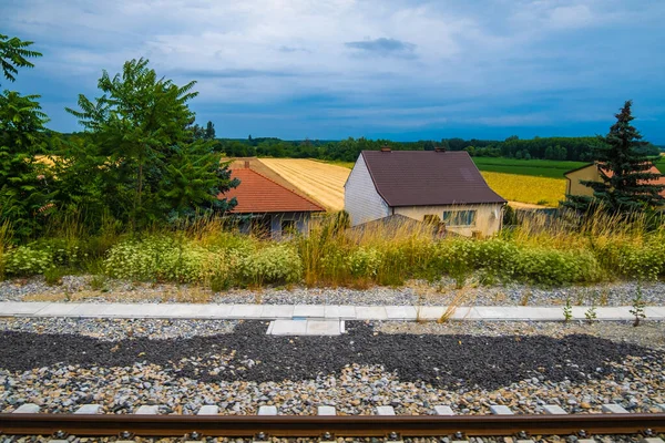 Krásný Výhled Krajinu Okna Vlaku — Stock fotografie