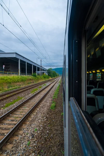 Vertical View Train Station Train Window — Stockfoto