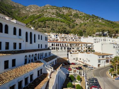 Wide shot of the white city of Mijas in Spain.