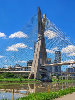 View of the cable-stayed bridge of the Marginal Pinheiros in Sao Paulo