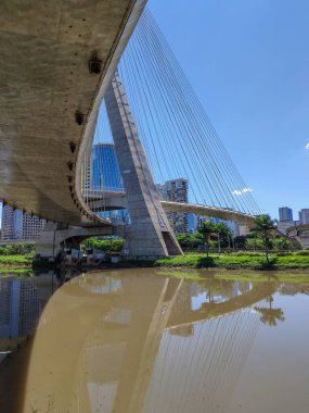 View of the cable-stayed bridge of the Marginal Pinheiros in Sao Paulo