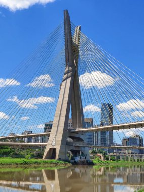 View of the cable-stayed bridge of the Marginal Pinheiros in Sao Paulo