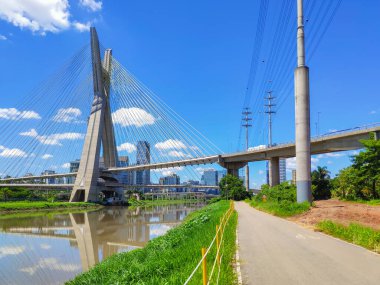 View of the cable-stayed bridge of the Marginal Pinheiros in Sao Paulo