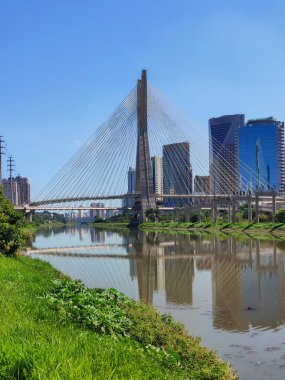 View of the cable-stayed bridge of the Marginal Pinheiros in Sao Paulo