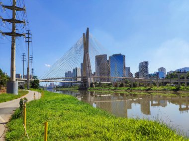 View of the cable-stayed bridge of the Marginal Pinheiros in Sao Paulo