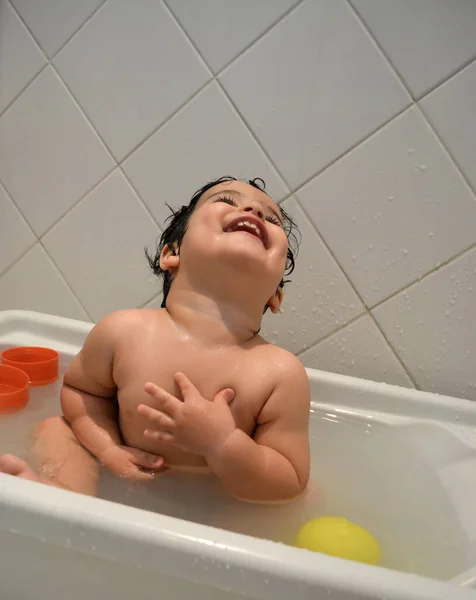 Little Having Fun Bathtub — Fotografia de Stock
