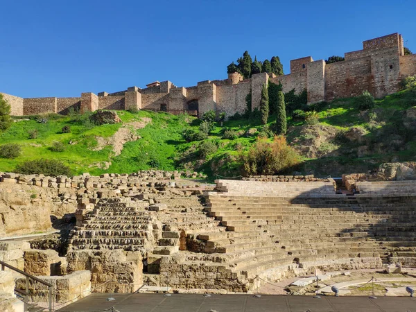 View of Roman Theater and Alcazaba, Malaga, Andalucia, Spain, Europe.