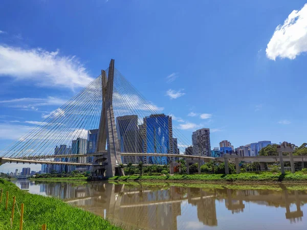 View of the cable-stayed bridge of the Marginal Pinheiros in Sao Paulo