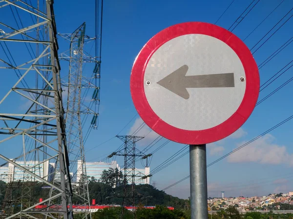 Close view of one way traffic sign.