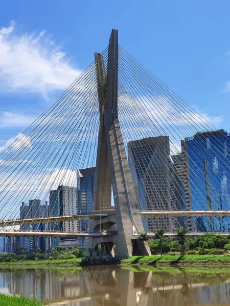 View of the cable-stayed bridge of the Marginal Pinheiros in Sao Paulo