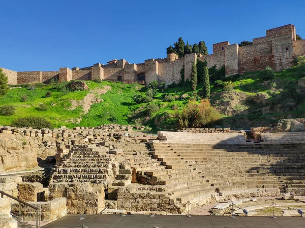View Roman Theater Alcazaba Malaga Andalucia Spain Europe Лицензионные Стоковые Фото