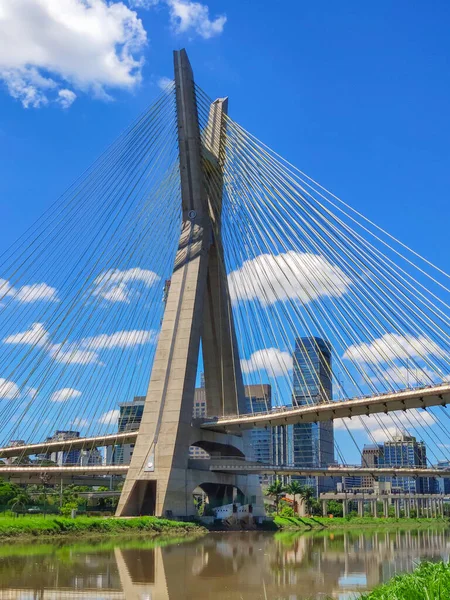 View Cable Stayed Bridge Marginal Pinheiros Sao Paulo Εικόνα Αρχείου