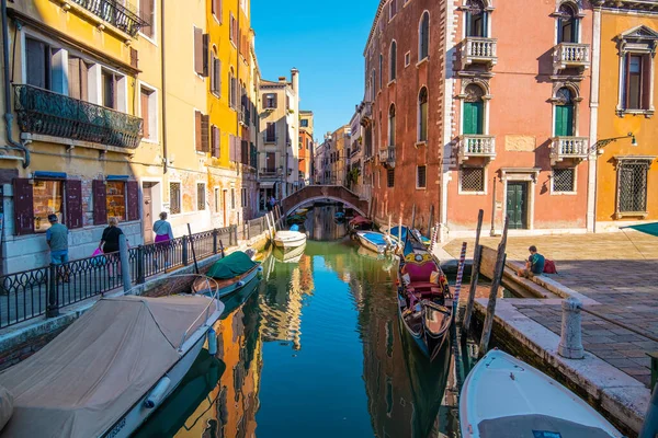 Venice Italy August 2021 View Empty Gondola Narrow Canals Tourist — стоковое фото