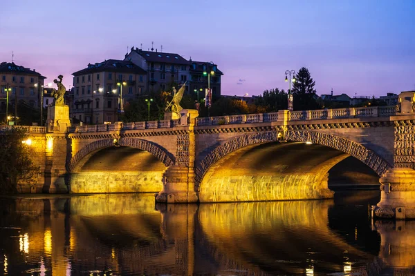 Beautiful Night View Bridge River City Turin Italy — Foto Stock