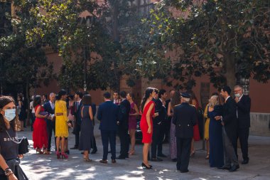 GRANADA, SPAIN - SEPTEMBER 25, 2021: People celebrating wedding in Granada Cathedral.