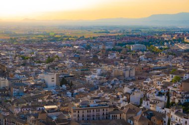 Aerial view of the city with historic center of Granada.