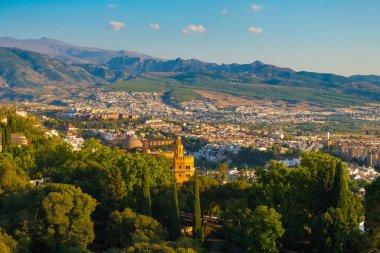 Aerial view of the city of Granada with Sierra Nevada on background.