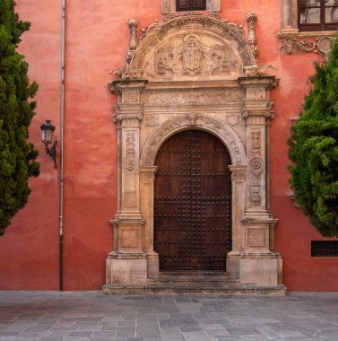 View of the beautiful front door of Granada Cathedral.
