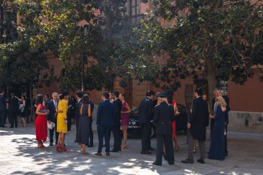 GRANADA, SPAIN - SEPTEMBER 25, 2021: People celebrating wedding in Granada Cathedral.