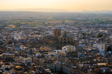 Aerial view of the city with historic center of Granada.