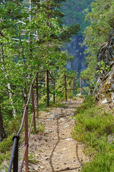 Valldal Norway 2020 Ιουνιου Σιδερένιος Ατσάλινος Φράχτης Εμπόδιο Στις Δοκιμές — Φωτογραφία Αρχείου