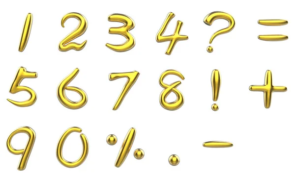 Illustratie Van Getallen Met Percentages Gelijken Uitroeptekens Vraagtekens Puntsymbolen Gouden — Stockfoto
