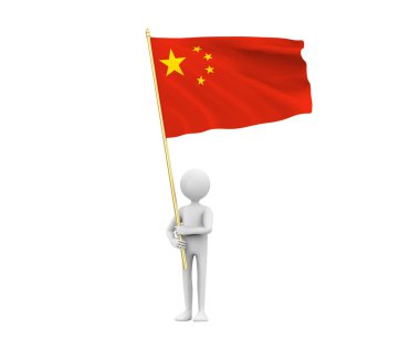 3D Illustration of a cartoon man holding the National Flag of the People's Republic of China